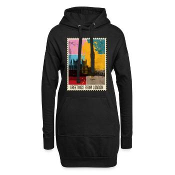 London England UK Stadt Skyline Briefmarke Bunt - Hoodie-Kleid - Schwarz - Vorne