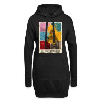 Londres Angleterre UK City Skyline Stamp Coloré - Sweat-shirt à capuche long Femme - noir - Devant
