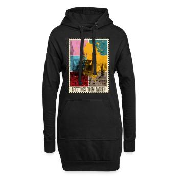 Aachen Deutschland Stadt Skyline Briefmarke Bunt - Hoodie-Kleid - Schwarz - Vorne
