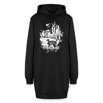 Gezeichnete Katze - Hoodie-Kleid - Schwarz - Vorne - AI Model Female 172 light (172cm)