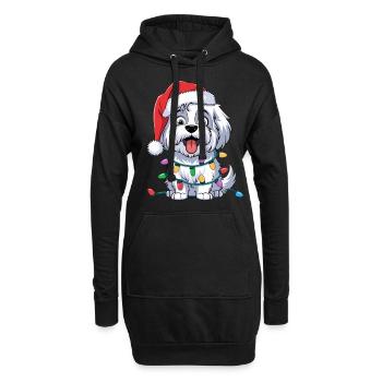 Coton de Tuléar Lumières de Noël Noël Chiens Cadeaux - Sweat-shirt à capuche long Femme - noir - Devant