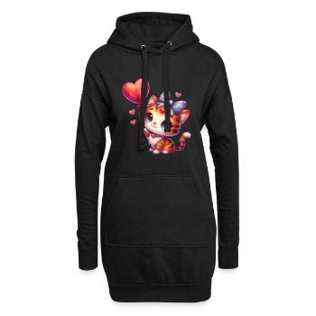 Chat volant avec des ballons chats mignons - Sweat-shirt à capuche long Femme - noir - Devant