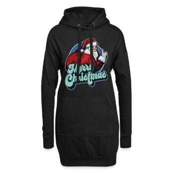 Frohe Weihnachten Weihnachtsmann Daumen hoch Weihnachtsgeschenk - Hoodie-Kleid - Schwarz - Vorne