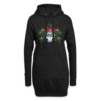 Feuilles de fleurs Sucre d’os Muertos Jour Halloween - Sweat-shirt à capuche long Femme - noir - Devant
