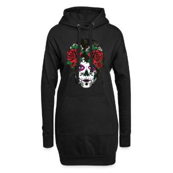Catrina Floral Bone Sugar Muertos Jour Halloween - Sweat-shirt à capuche long Femme - noir - Devant