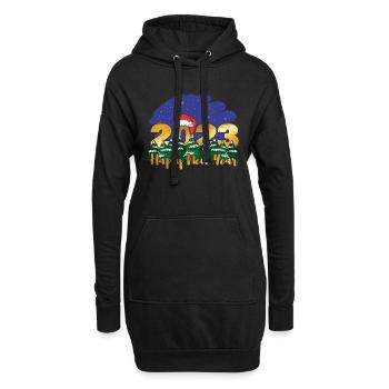 Noël 2023 Nouvel An 2023 Bonjour Nouvel An 2023 - Sweat-shirt à capuche long Femme - noir - Devant