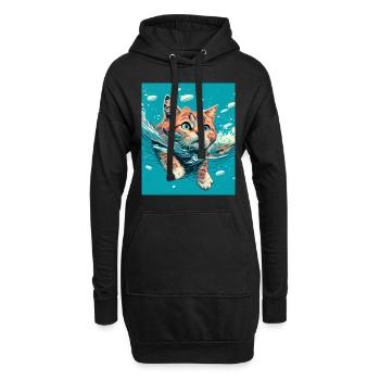 Rote Katze schwimmt im Wasser - Hoodie-Kleid - Schwarz - Vorne