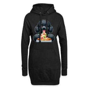 Schwarzer Pudel liebt Pizza lustiger Hund - Hoodie-Kleid - Schwarz - Vorne