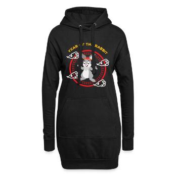 Jahr des Kaninchens Niedliches Kawaii Chinesisches Neujahr - Hoodie-Kleid - Schwarz - Vorne