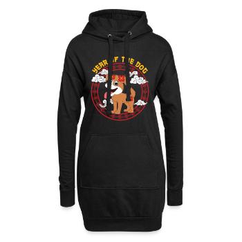 Année Du Chien Zodiaque Mignon Kawaii Nouvel An - Sweat-shirt à capuche long Femme - noir - Devant