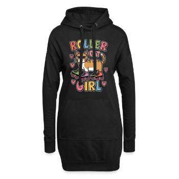 Roller Cat Girl Skaten Mädchen Rollschuhe Geschenk - Hoodie-Kleid - Schwarz - Vorne