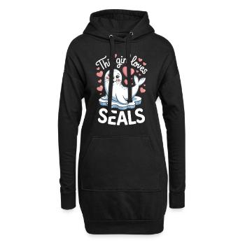Sceau disant sceau drôle phoque du Groenland cadeau - Sweat-shirt à capuche long Femme - noir - Devant