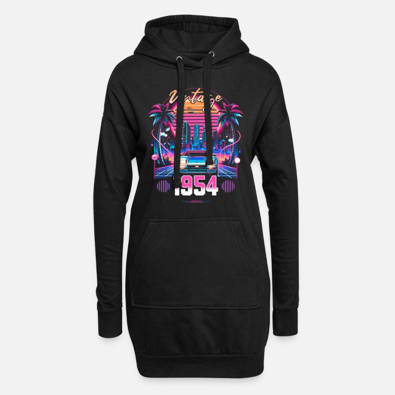 Synthwave Retro 70. Jubiläum 1954 - Hoodie-Kleid - Schwarz