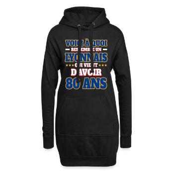 Supporter De Lyon Anniversaire 80 Ans - Sweat-shirt à capuche long Femme - noir - Devant