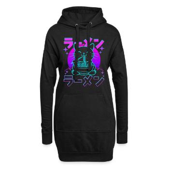 Rétro Kawaii Chat Mangeant Ramen - Sweat-shirt à capuche long Femme - noir - Devant