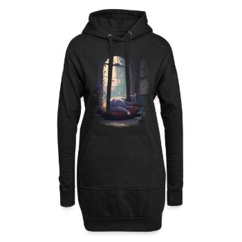 Schlafende Katze - Hoodie-Kleid - Schwarz - Vorne