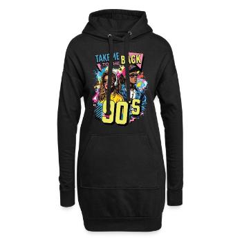 90s 90er Jahre Musik Bunt Party Karneval Kostüm - Hoodie-Kleid - Schwarz - Vorne