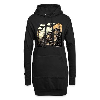 Ville asiatique - Sweat-shirt à capuche long Femme - noir - Devant