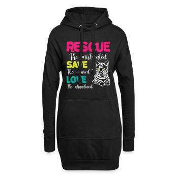 Rescue Save Love Cats - Hoodie-Kleid - Schwarz - Vorne