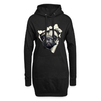 Mops - Hoodie-Kleid - Schwarz - Vorne