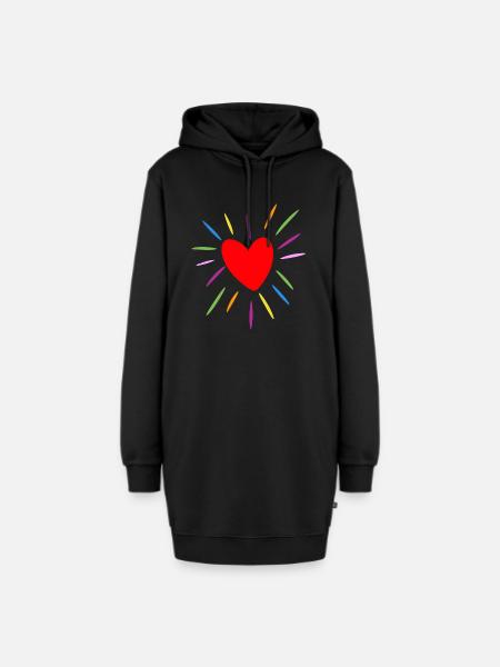 Herzen - Hoodie-Kleid - Schwarz