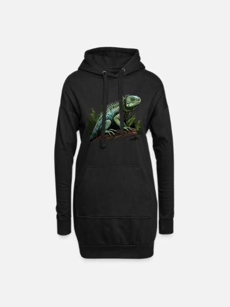 Leguan Ast Reptilien Grüner Leguan - Hoodie-Kleid - Schwarz