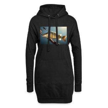 Großer Barsch Fisch am Haken - Hoodie-Kleid - Schwarz - Vorne