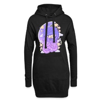 Moon and stars bubble head girl - Hoodie Dress - black - Front