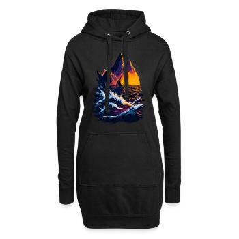 Fantastische Landschaftsillustration - Hoodie-Kleid - Schwarz - Vorne