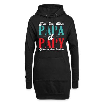 J'ai deux titres papa et papy - Sweat-shirt à capuche long Femme - noir - Devant