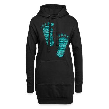 Füße, Barfuß, große Füße, Fußabdruck, Fußspuren - Hoodie-Kleid - Schwarz - Vorne