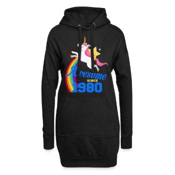 Licorne - Génial depuis 1980 - Sweat-shirt à capuche long Femme - noir - Devant