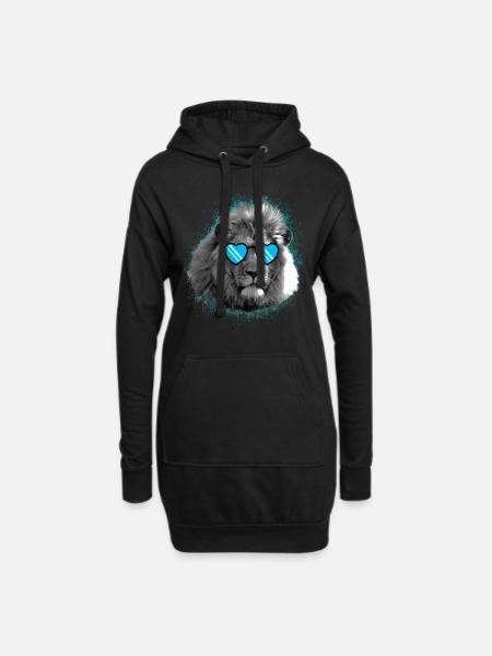 Löwe Löwenkopf mit Sonnenbrille Geschenk - Hoodie-Kleid - Schwarz