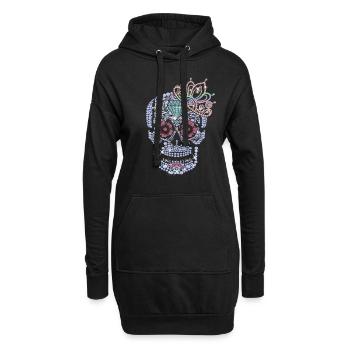 Mexikanischer Schädel - Hoodie-Kleid - Schwarz - Vorne