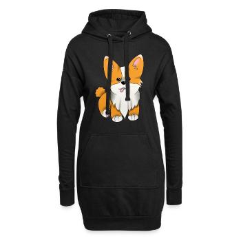 1 1 Corgi Blank - Hoodie-Kleid - Schwarz - Vorne