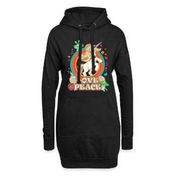 Licorne Amour et Paix - Flowerpower Hippie Design - Sweat-shirt à capuche long Femme - noir - Devant