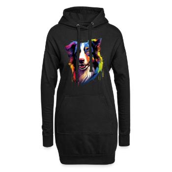Tête de chien Border Collie colorée - Sweat-shirt à capuche long Femme - noir - Devant
