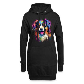 Australian Shepherd - bunter Hund - Hoodie-Kleid - Schwarz - Vorne