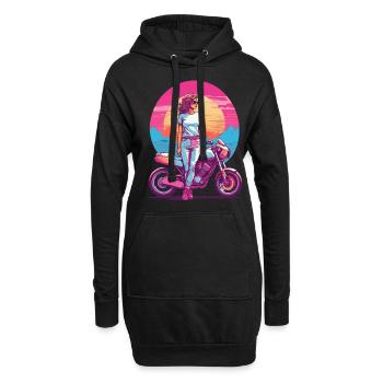Retro Synthwave Motorrad Biker Girl Style - Hoodie-Kleid - Schwarz - Vorne
