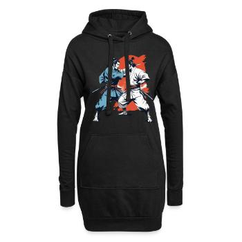 Samurai Bild Retro Samurai Ukiyo-E Vintage Design - Hoodie-Kleid - Schwarz - Vorne