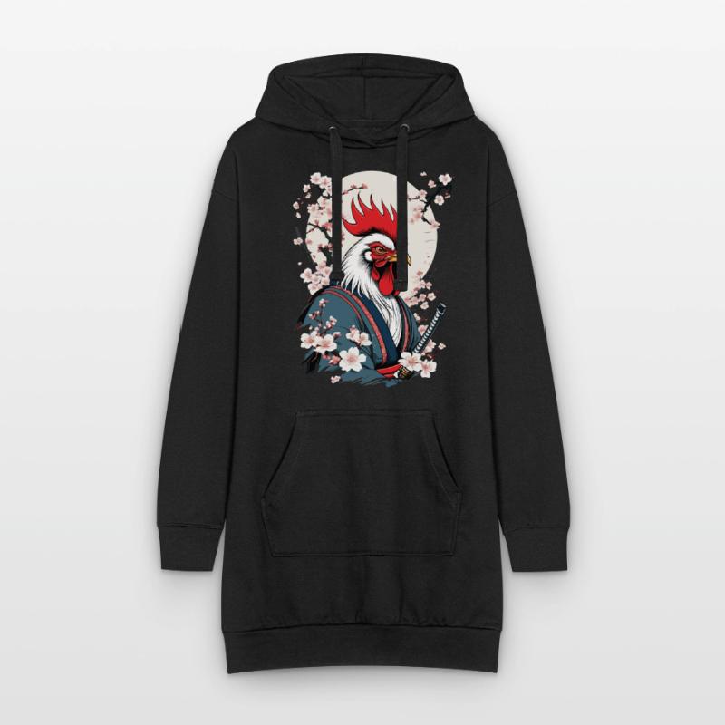 Coq Vintage samouraï Ukiyo-E Style Design Sweat-shirt à capuche long Femme