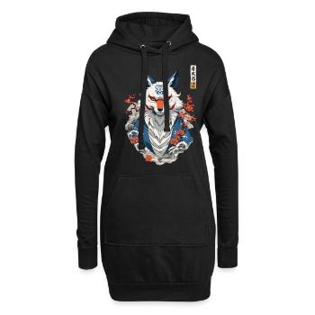 Kitsune Fox Spirit Esthétique Yokai Japon Art - Sweat-shirt à capuche long Femme - noir - Devant