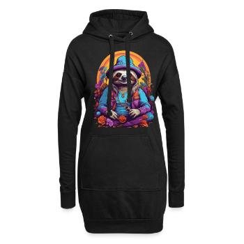 Magisches Faultier Lebendige Farben Psychedelic - Hoodie-Kleid - Schwarz - Vorne