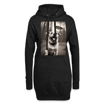 Hunde Selfie mit Außerirdischem Raumschiff Design - Hoodie-Kleid - Schwarz - Vorne