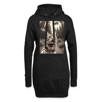 Selfie de chats avec la conception d’un vaisseau spatial extraterrestre - Sweat-shirt à capuche long Femme - noir - Devant