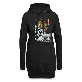 Vintage Ukiyo-E Welle Japan Drachen Aesthetic - Hoodie-Kleid - Schwarz - Vorne