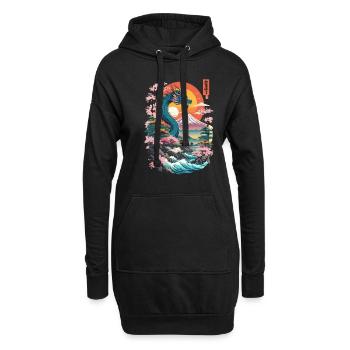 Dragon japonais vintage Ukiyo-E Vaporwave - Sweat-shirt à capuche long Femme - noir - Devant