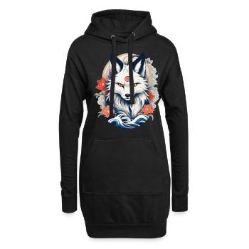 Weißer Kitsune Fuchs Japanische Kirschblüten - Hoodie-Kleid - Schwarz - Vorne