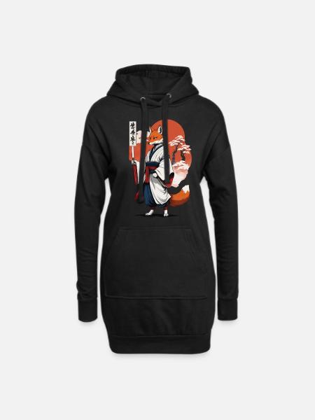 Ukiyo-E Kunst Stil Japanische Kitsune Fuchs - Hoodie-Kleid - Schwarz