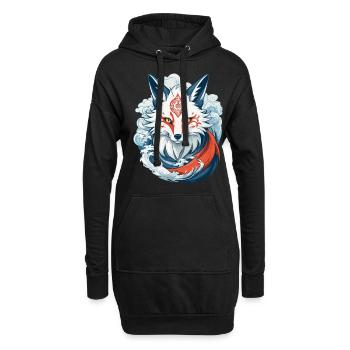Masque Kitsune Japonais Anime Kawaii Renard Fantôme - Sweat-shirt à capuche long Femme - noir - Devant